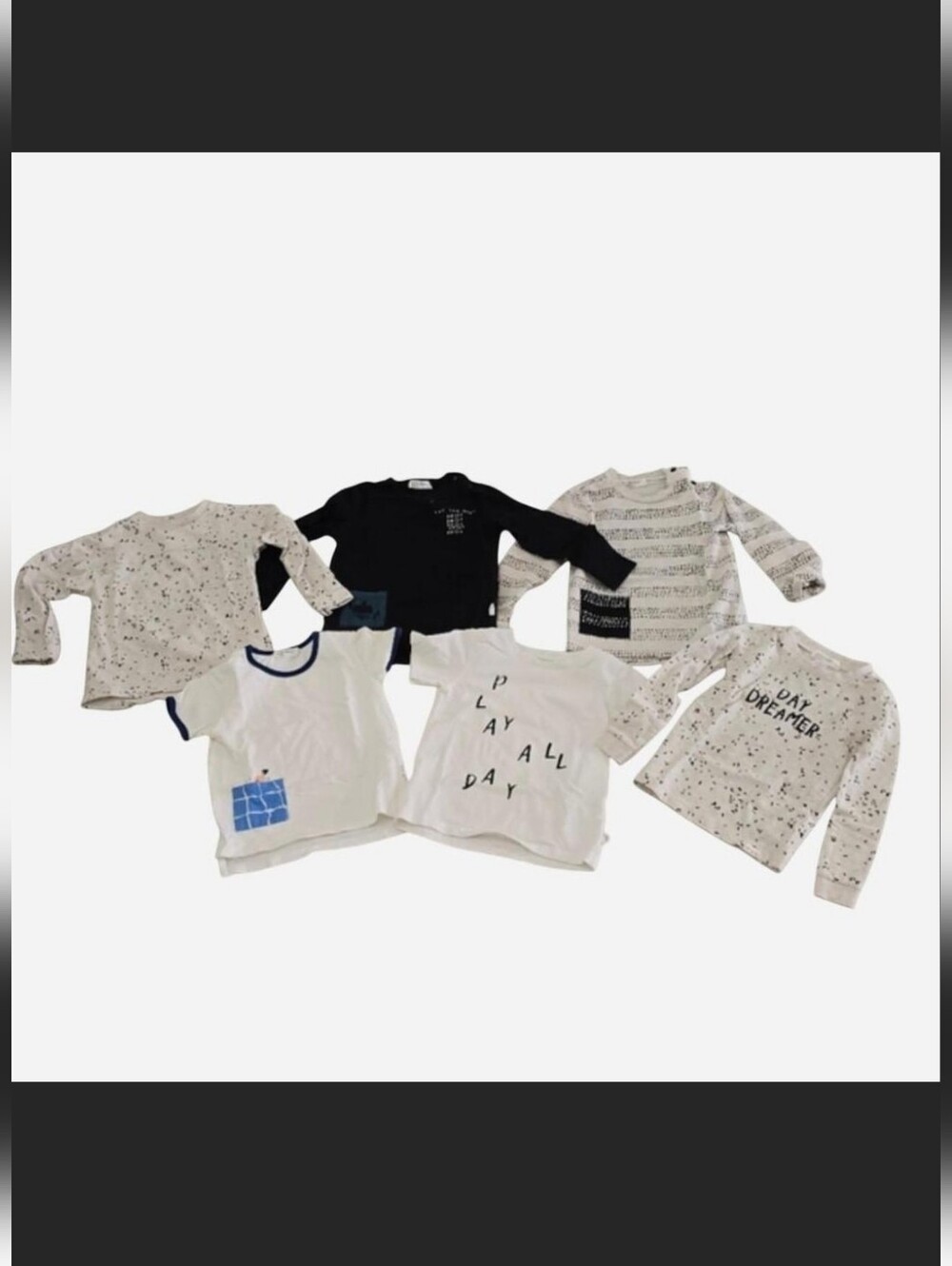 miles baby Neutral Beige Black White Print Baby Tops Shirts 7 Pack 24 Months
